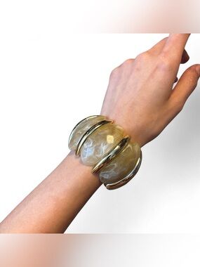 Vintage Brown & Gold Elastic Cuff Bracelet